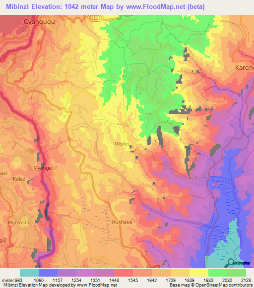 Mibinzi,Rwanda Elevation Map