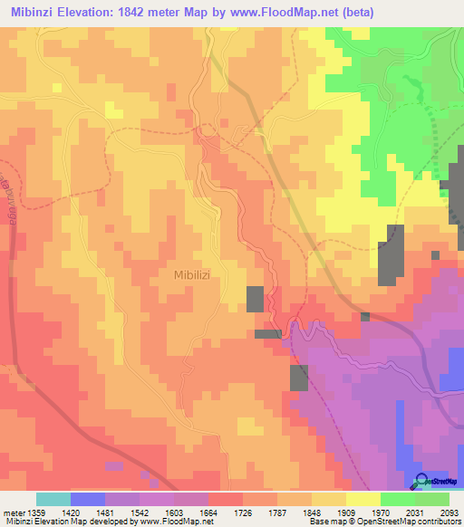 Mibinzi,Rwanda Elevation Map