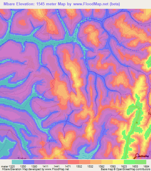 Mbare,Rwanda Elevation Map