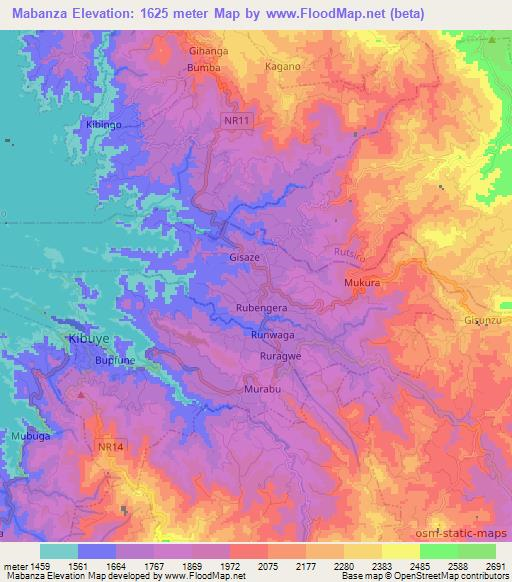Mabanza,Rwanda Elevation Map