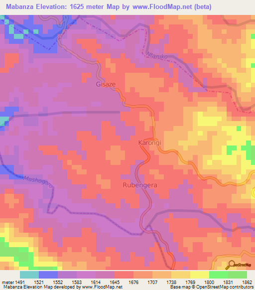 Mabanza,Rwanda Elevation Map