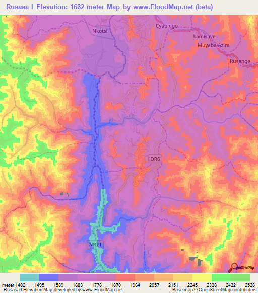 Rusasa I,Rwanda Elevation Map