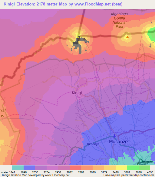Kinigi,Rwanda Elevation Map