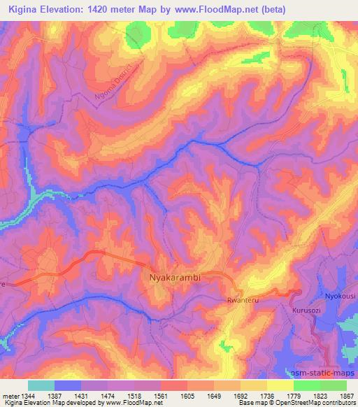 Kigina,Rwanda Elevation Map