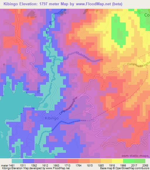 Kibingo,Rwanda Elevation Map