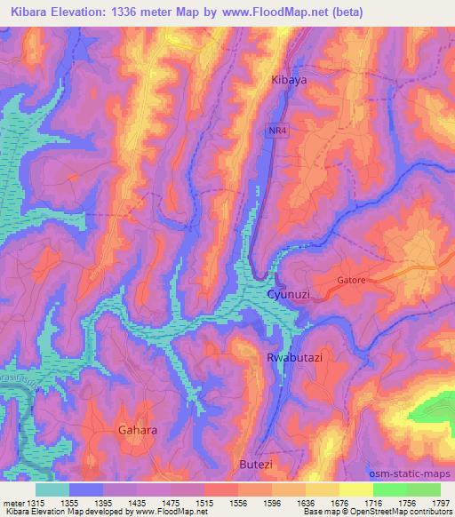 Kibara,Rwanda Elevation Map