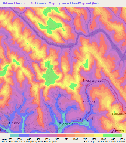 Kibara,Rwanda Elevation Map