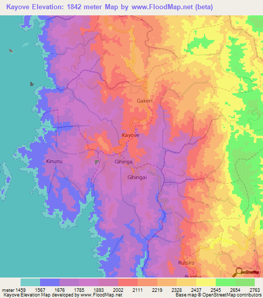 Kayove,Rwanda Elevation Map