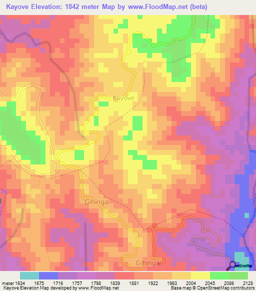 Kayove,Rwanda Elevation Map