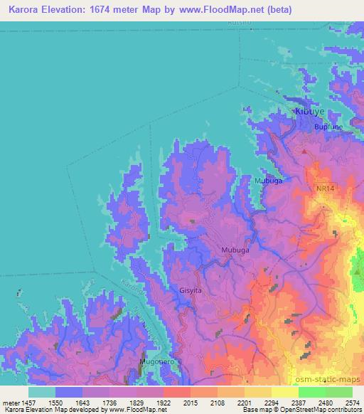 Karora,Rwanda Elevation Map