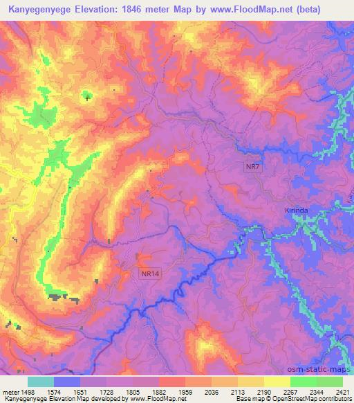 Kanyegenyege,Rwanda Elevation Map