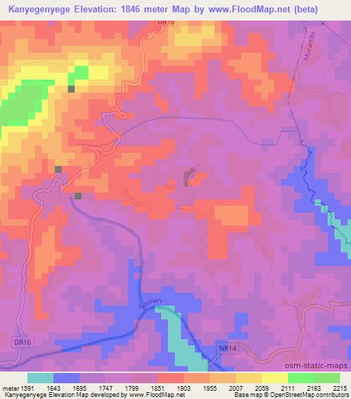 Kanyegenyege,Rwanda Elevation Map