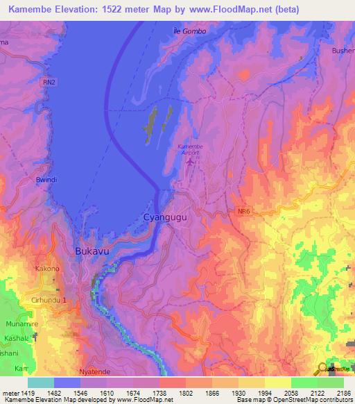 Kamembe,Rwanda Elevation Map