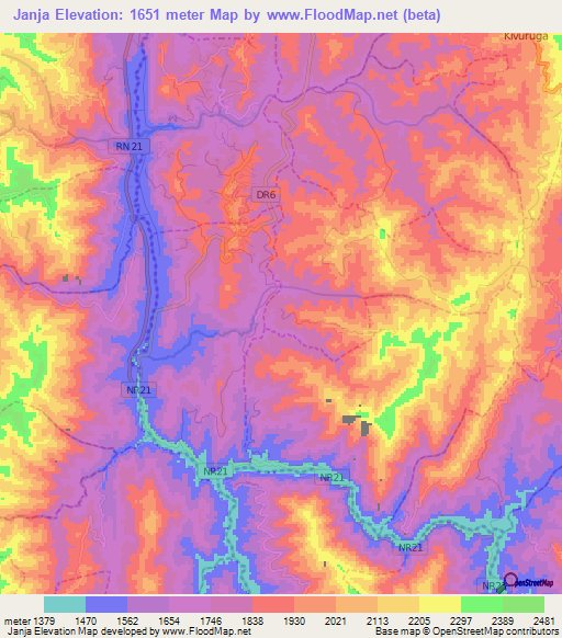 Janja,Rwanda Elevation Map