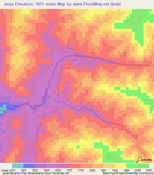 Janja,Rwanda Elevation Map