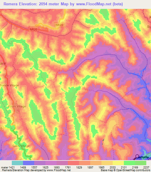 Remera,Rwanda Elevation Map