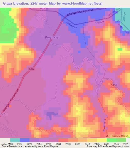 Gitwa,Rwanda Elevation Map