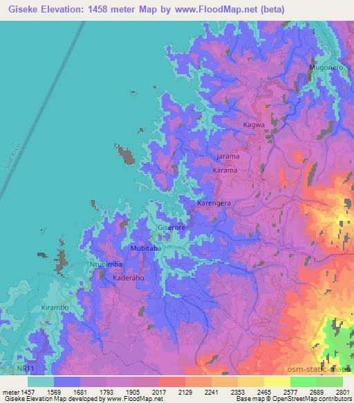 Giseke,Rwanda Elevation Map