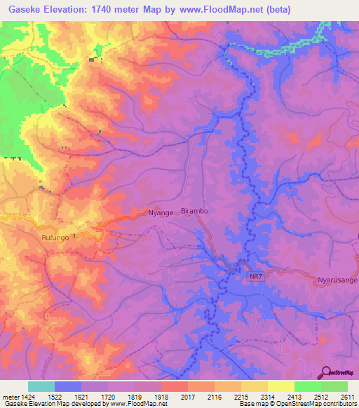 Gaseke,Rwanda Elevation Map