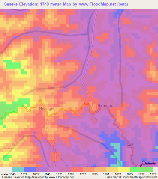 Gaseke,Rwanda Elevation Map