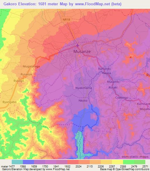 Gakoro,Rwanda Elevation Map