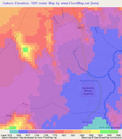 Gakoro,Rwanda Elevation Map