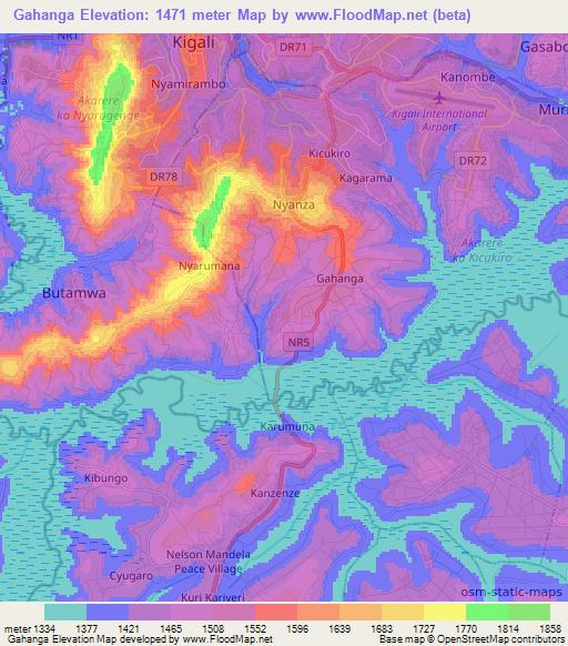 Gahanga,Rwanda Elevation Map