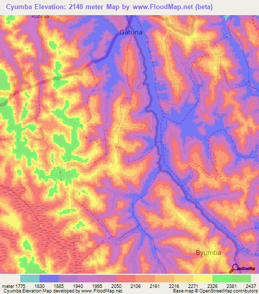 Cyumba,Rwanda Elevation Map