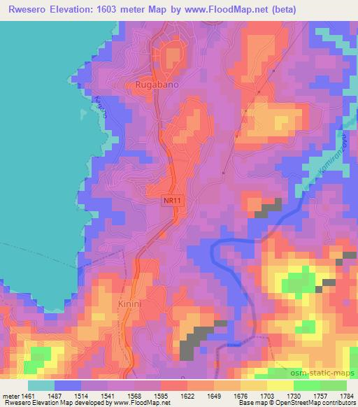 Rwesero,Rwanda Elevation Map