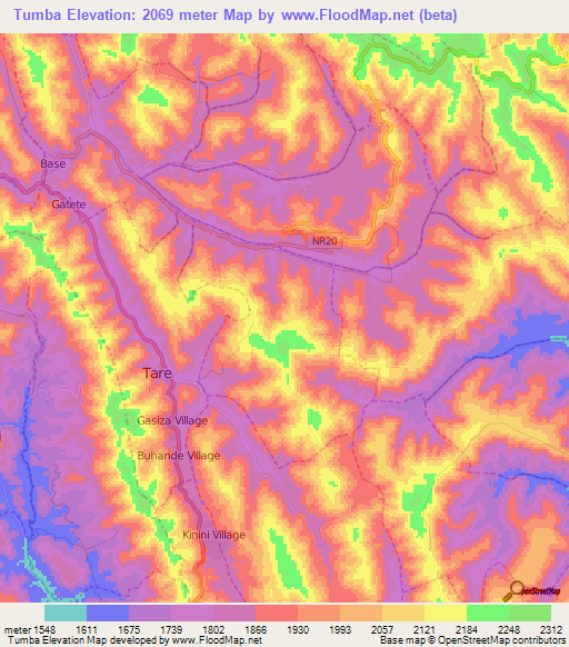 Tumba,Rwanda Elevation Map