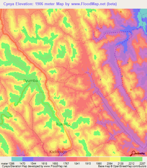 Cyeya,Rwanda Elevation Map