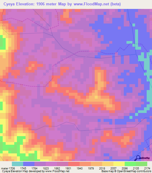 Cyeya,Rwanda Elevation Map