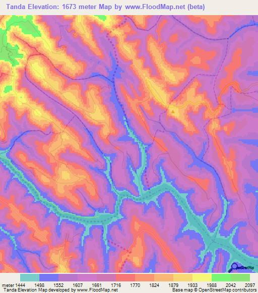 Tanda,Rwanda Elevation Map