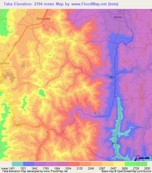 Taba,Rwanda Elevation Map