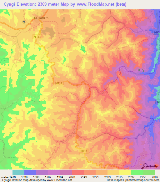 Cyugi,Rwanda Elevation Map