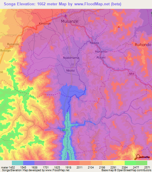 Songa,Rwanda Elevation Map