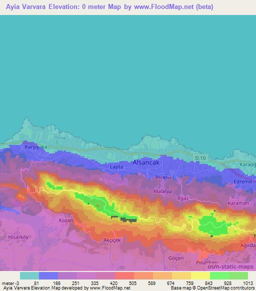 Ayia Varvara,Cyprus Elevation Map