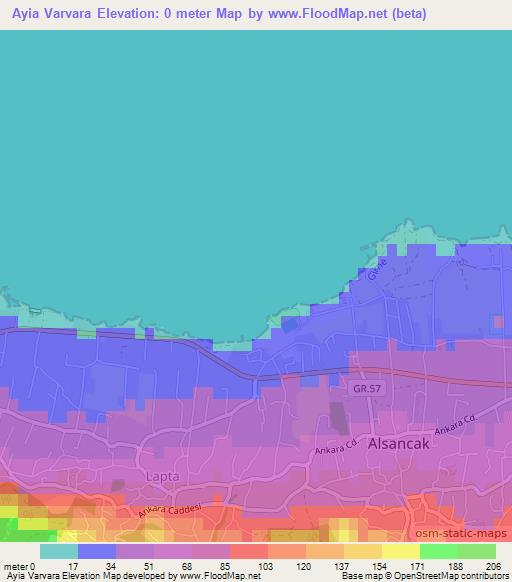 Ayia Varvara,Cyprus Elevation Map