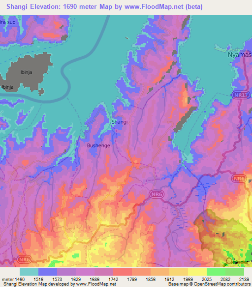 Shangi,Rwanda Elevation Map