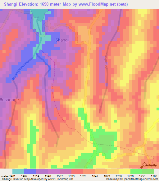Shangi,Rwanda Elevation Map