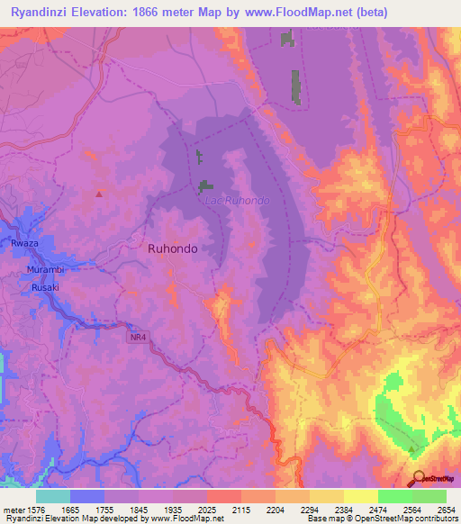 Ryandinzi,Rwanda Elevation Map