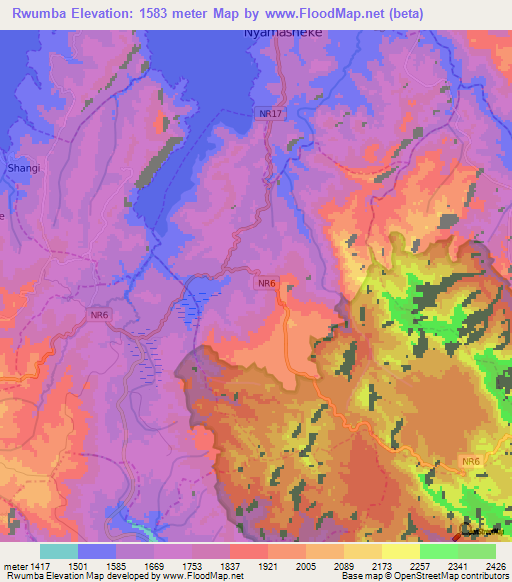 Rwumba,Rwanda Elevation Map