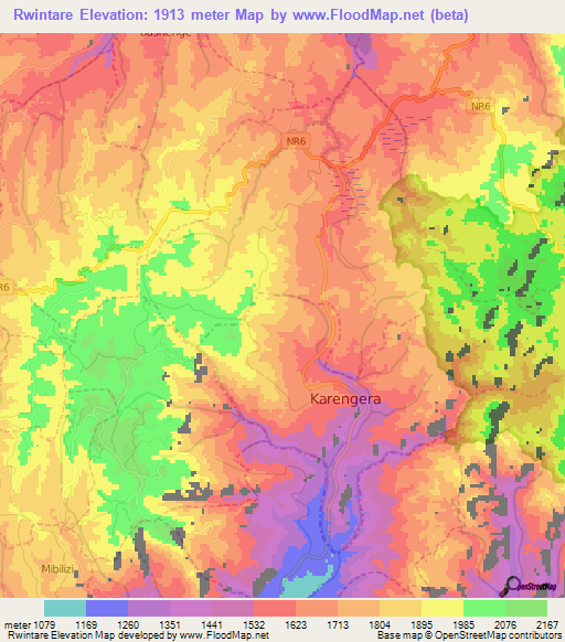 Rwintare,Rwanda Elevation Map