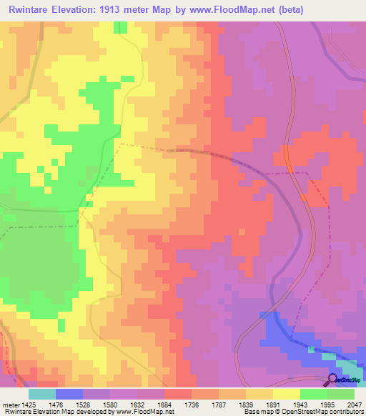 Rwintare,Rwanda Elevation Map