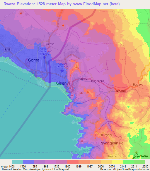 Rwaza,Rwanda Elevation Map