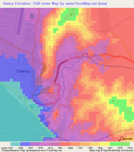 Rwaza,Rwanda Elevation Map