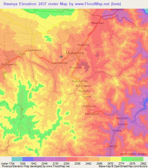 Rwanya,Rwanda Elevation Map
