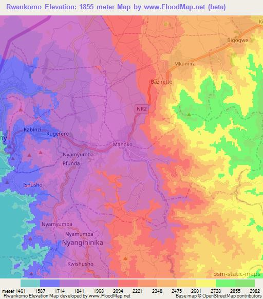 Rwankomo,Rwanda Elevation Map