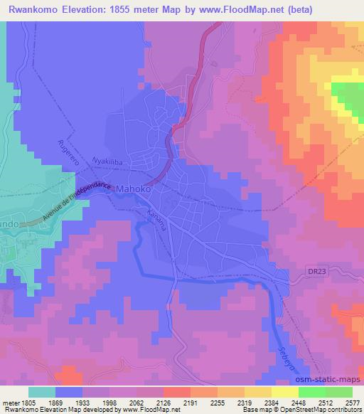 Rwankomo,Rwanda Elevation Map
