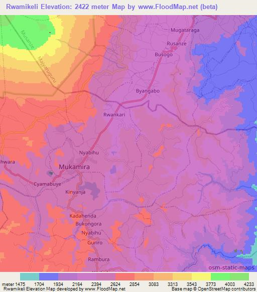 Rwamikeli,Rwanda Elevation Map